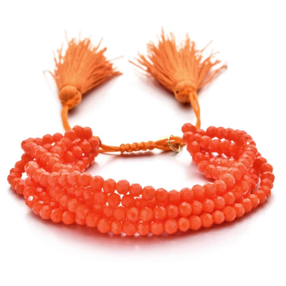 Wholesale Crystal Beads Engraved Agate Tassel Braided Bracelet Colorful