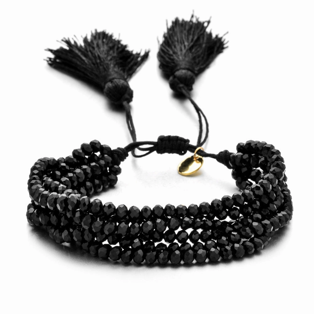 Wholesale Crystal Beads Engraved Agate Tassel Braided Bracelet Colorful