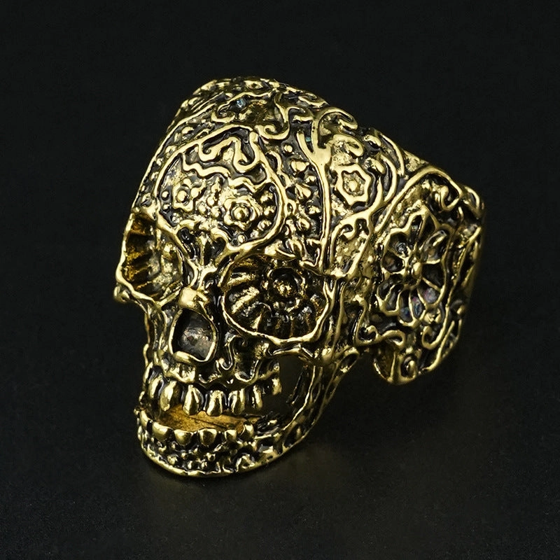Wholesale Crystal Color Eyes Skull Open Adjustable Ring