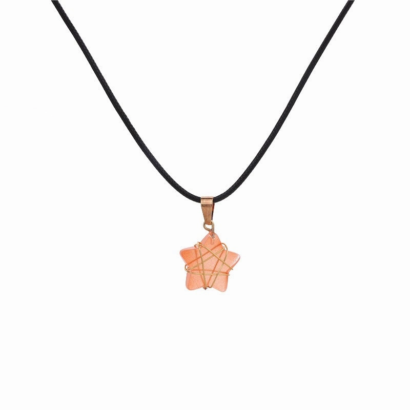 Wholesale Crystal Multi-color Gold Thread Five-pointed Star Necklace