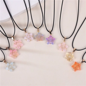 Wholesale Crystal Multi-color Gold Thread Five-pointed Star Necklace