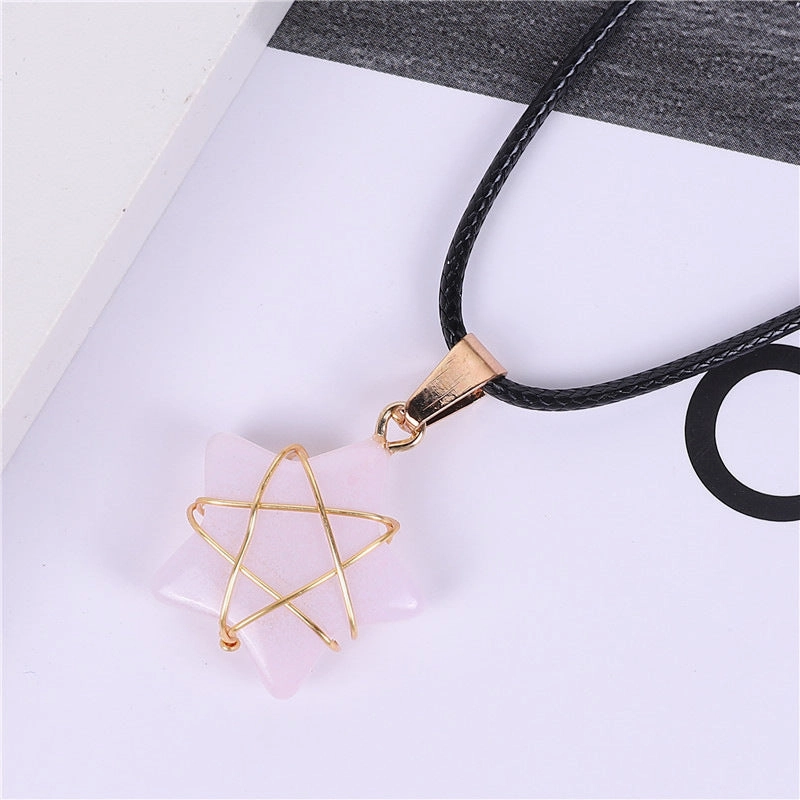 Wholesale Crystal Multi-color Gold Thread Five-pointed Star Necklace