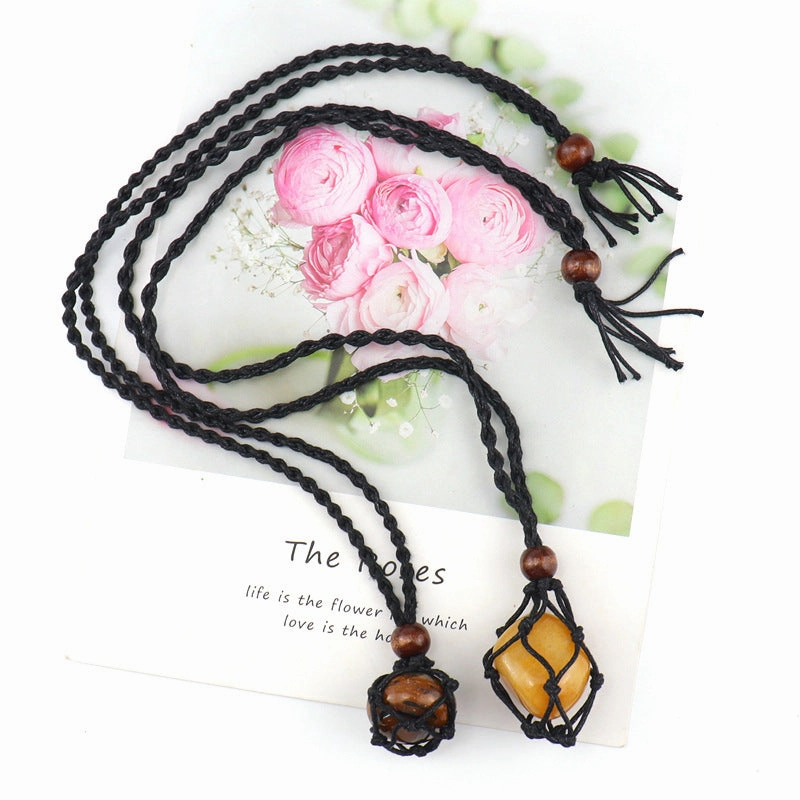 Wholesale Crystal Natural Stone Black Net Pocket Weaving Metable Necklace