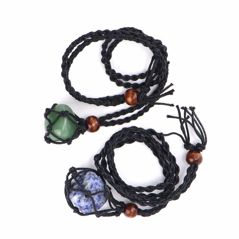 Wholesale Crystal Natural Stone Black Net Pocket Weaving Metable Necklace