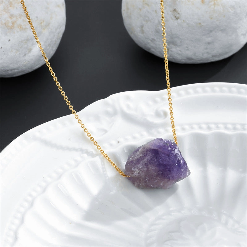 Wholesale Crystal Rough Stone Irregular Natural Stone Pendant Necklace