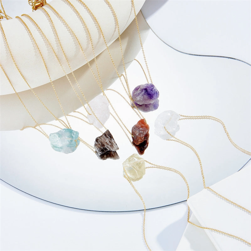 Wholesale Crystal Rough Stone Irregular Natural Stone Pendant Necklace