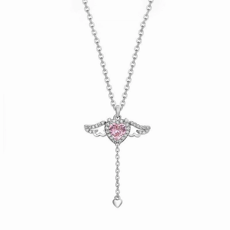 Wholesale Cupid heart necklace female love Angel wings tassel romantic clavicle chain Qixi gift