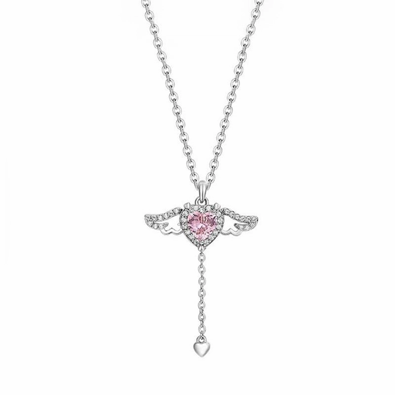 Wholesale Cupid heart necklace female love Angel wings tassel romantic clavicle chain Qixi gift