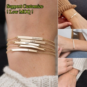 Wholesale Custom Engraved Adjustable Chain with Curved Stainless Steel Bracelets !Please Contact Us WhatsApp: 86 151 6820 1735 Custom Service for Help