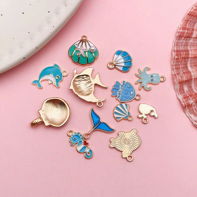 Wholesale Cute Cartoon Dropping Oil Dolphin Octopus Alloy DIY Necklace Pendant Accessories