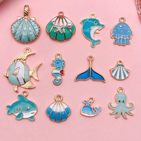 Wholesale Cute Cartoon Dropping Oil Dolphin Octopus Alloy DIY Necklace Pendant Accessories
