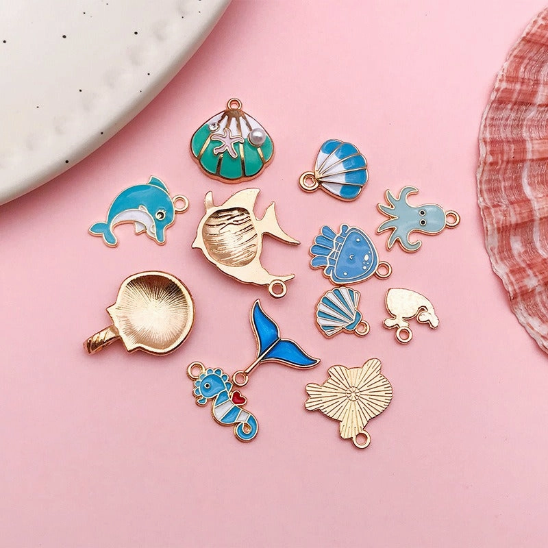 Wholesale Cute Cartoon Dropping Oil Dolphin Octopus Alloy DIY Necklace Pendant Accessories