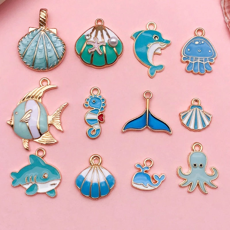 Wholesale Cute Cartoon Dropping Oil Dolphin Octopus Alloy DIY Necklace Pendant Accessories
