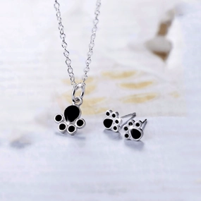 Wholesale Cute Cartoon Pendant Necklace Set Cat Dog Claw Alloy Earrings