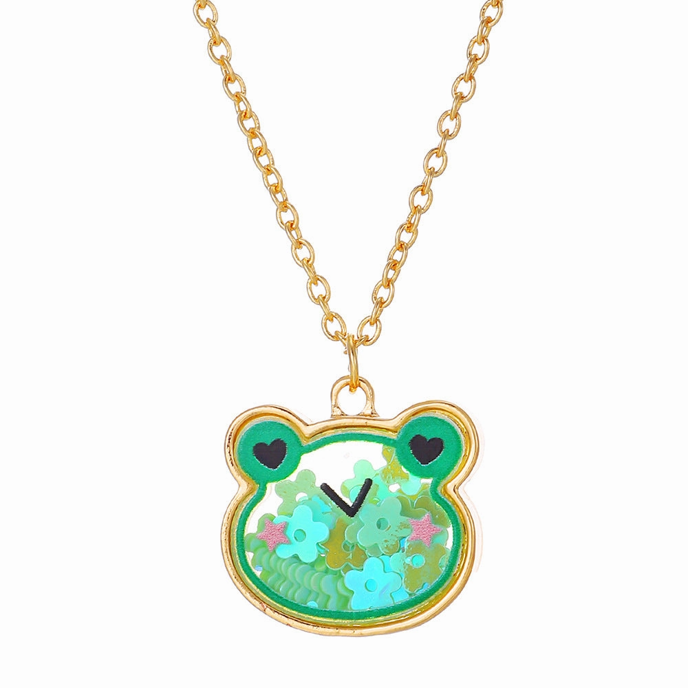 Wholesale cute cat frog bear children's necklace containing activity sequins dopamine necklace