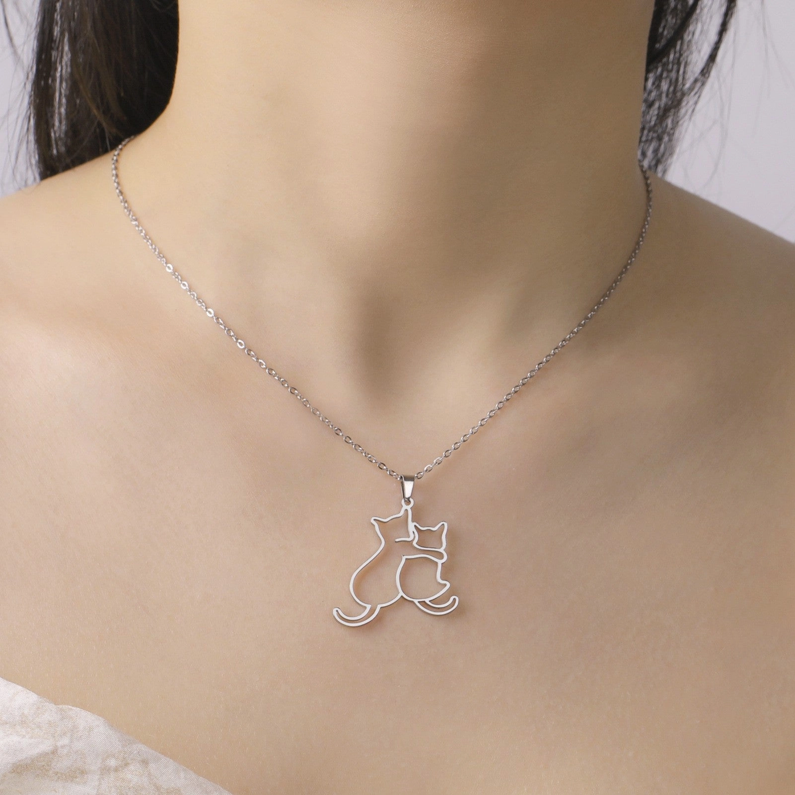 Wholesale Cute Fashion Kitten 304 Stainless Steel Necklace