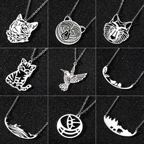 Wholesale Cute Hollow Small Animal Cat Hummingbird Wolf Necklace