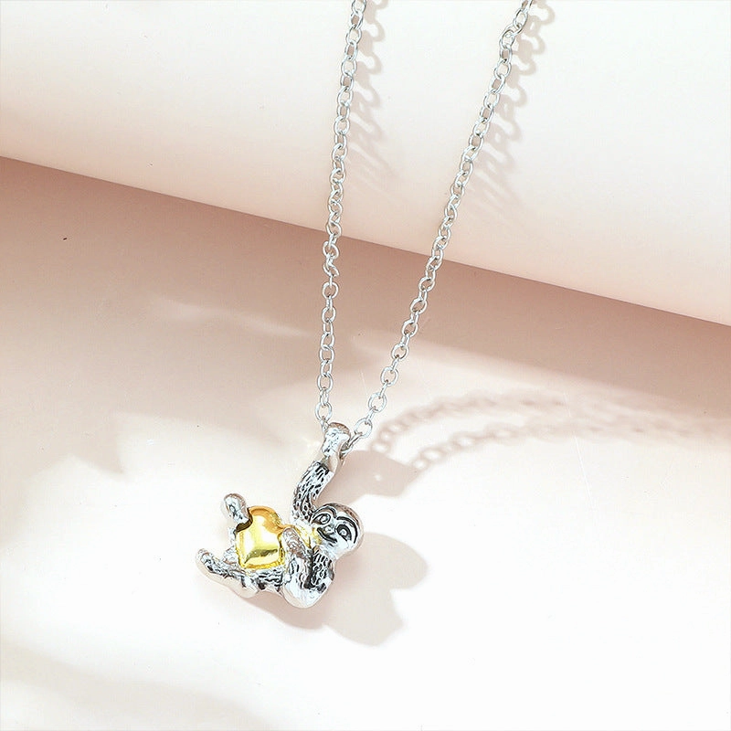 Wholesale Cute Little Animal Sloth Heart Vintage Necklaces