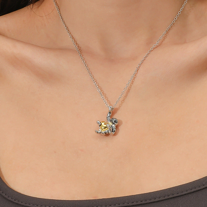 Wholesale Cute Little Animal Sloth Heart Vintage Necklaces