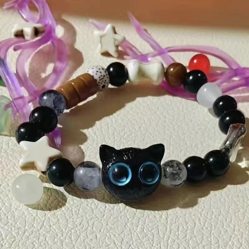 Wholesale Cute Monster Black Sesame Cat Couple Bracelet