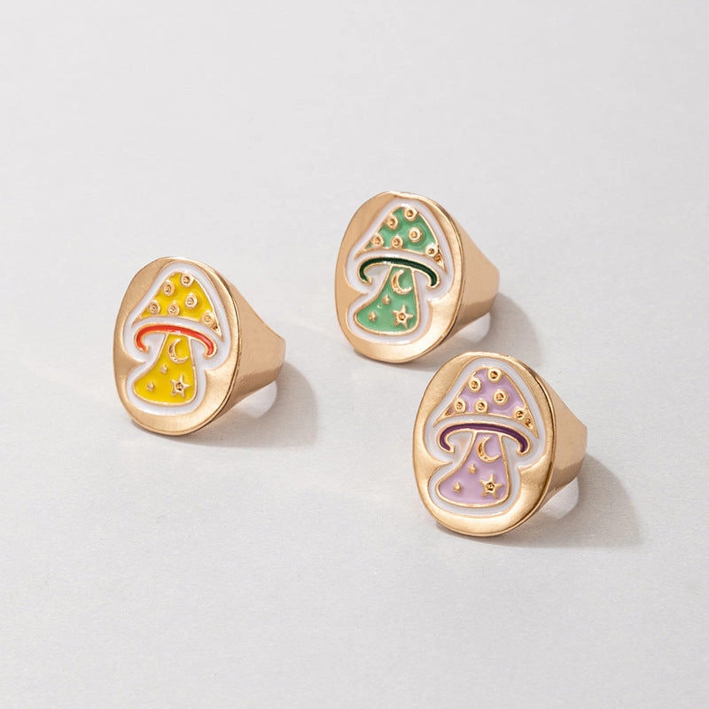 Wholesale Cute Mushroom Alloy Rings Set of 3