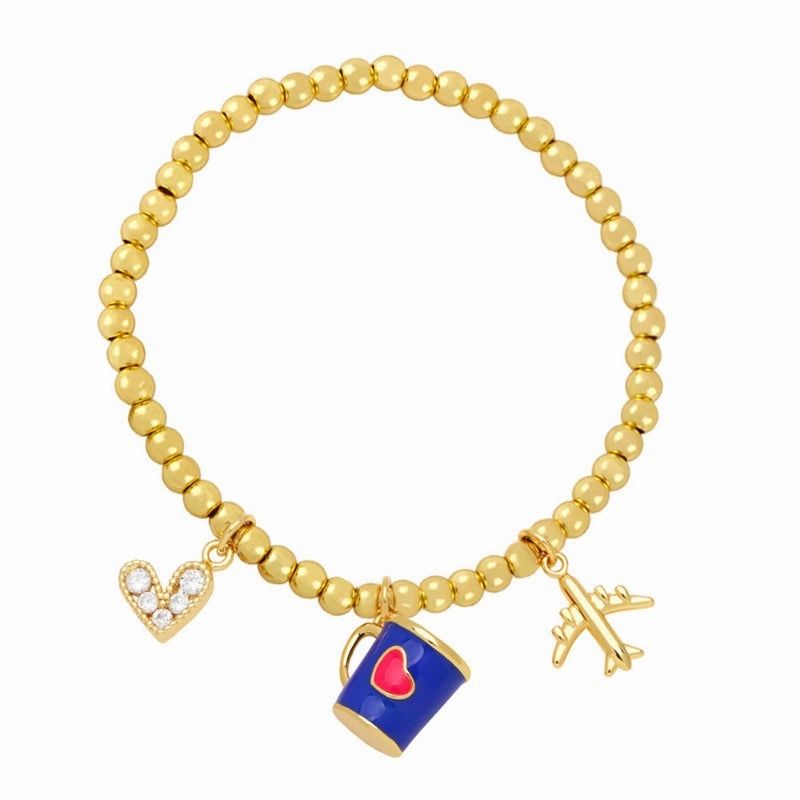 Wholesale Cute Niche Airplane Love Cup Pendant Beaded Bracelet