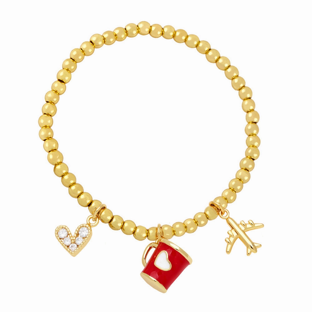 Wholesale Cute Niche Airplane Love Cup Pendant Beaded Bracelet