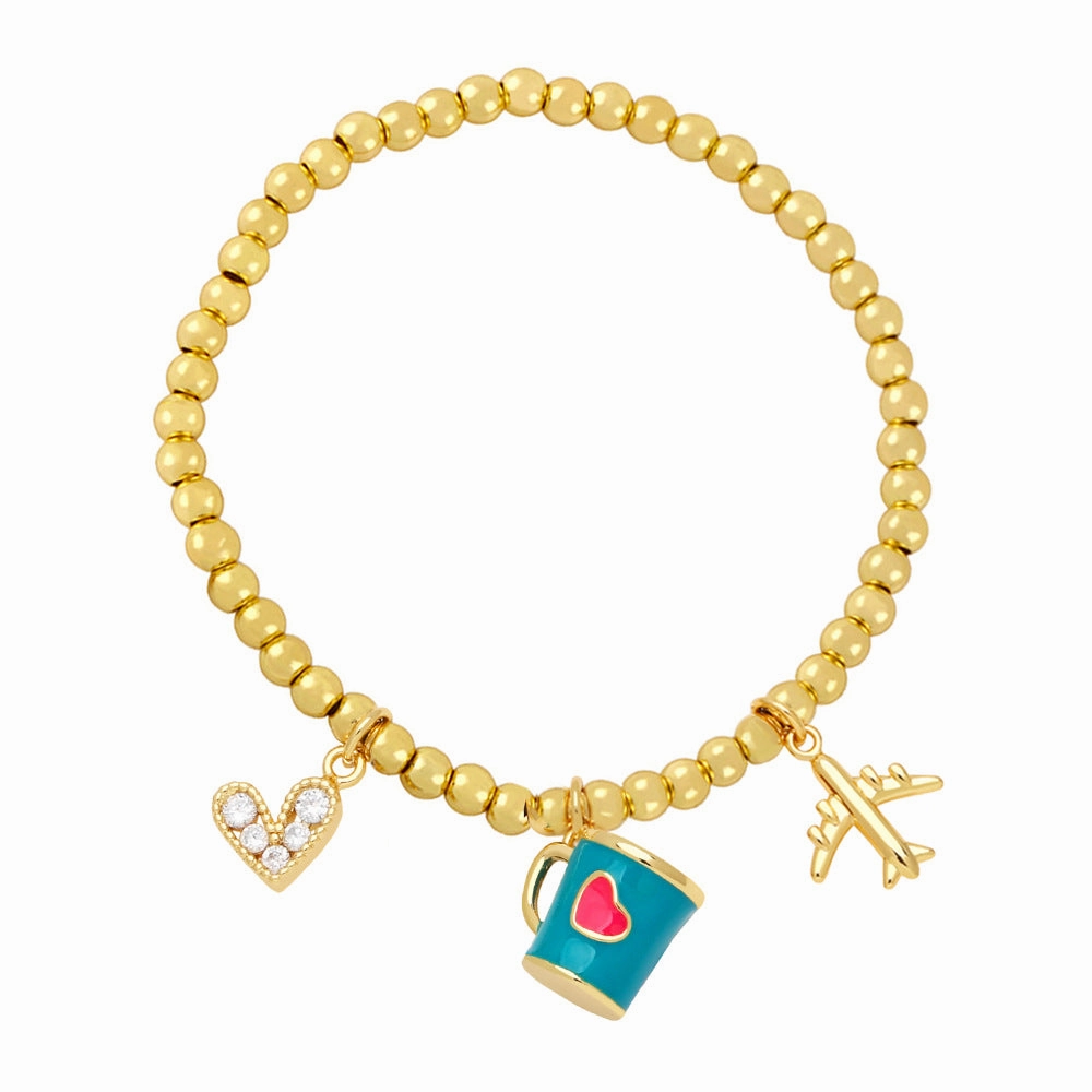 Wholesale Cute Niche Airplane Love Cup Pendant Beaded Bracelet