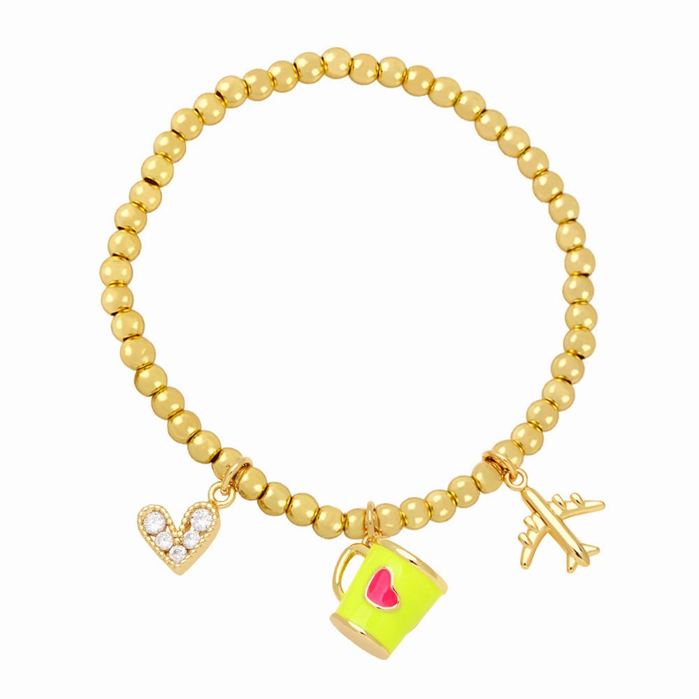 Wholesale Cute Niche Airplane Love Cup Pendant Beaded Bracelet