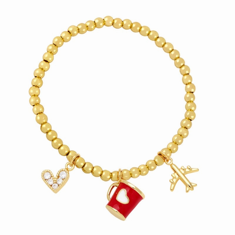 Wholesale Cute Niche Airplane Love Cup Pendant Beaded Bracelet