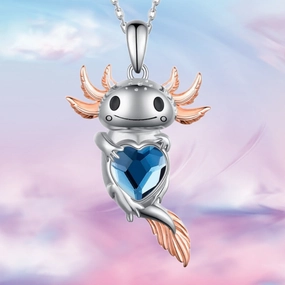 Wholesale  cute pink salamander hand holding love pendant clavicle chain female