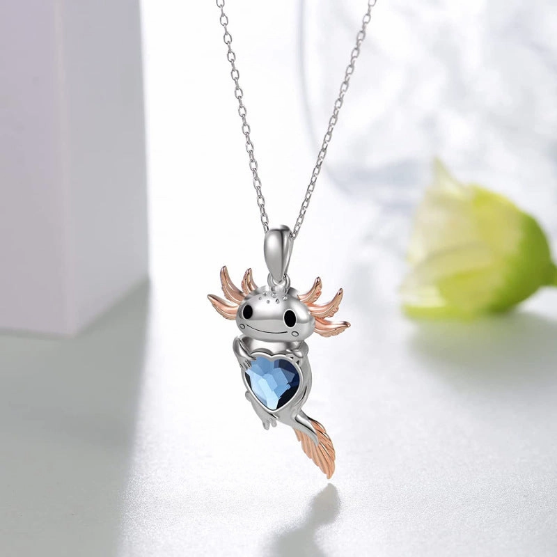 Wholesale  cute pink salamander hand holding love pendant clavicle chain female