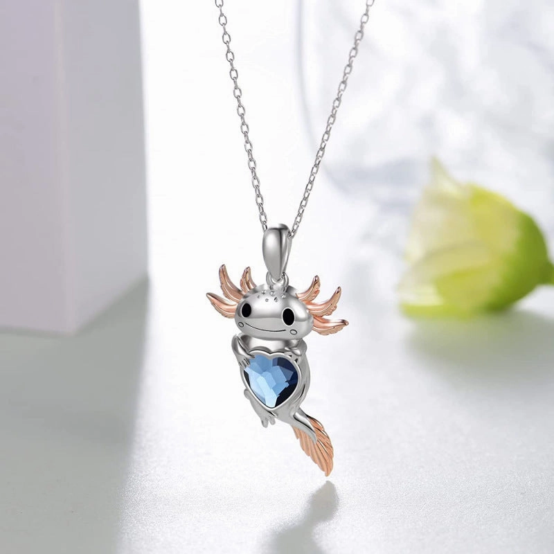 Wholesale  cute pink salamander hand holding love pendant clavicle chain female