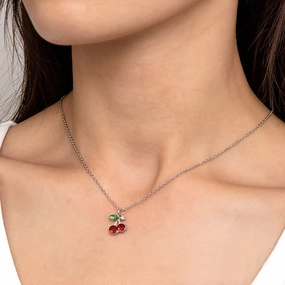 Wholesale cute rhinestone red cherry necklace