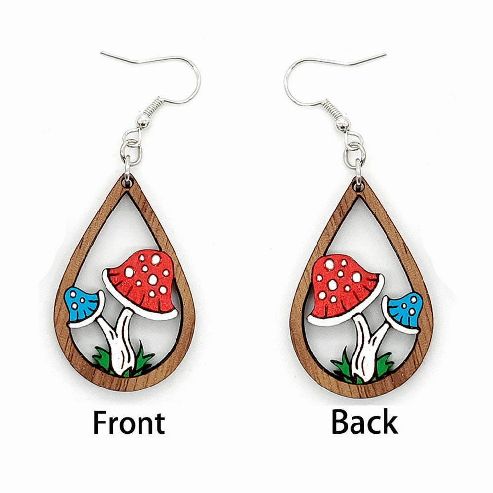Wholesale Cute Waterdrop Mushroom Wood Earrings