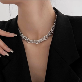 Wholesale d Heavy Work Metal Necklace Vintage Thick Chain Silver Accessory Collarbone Chain