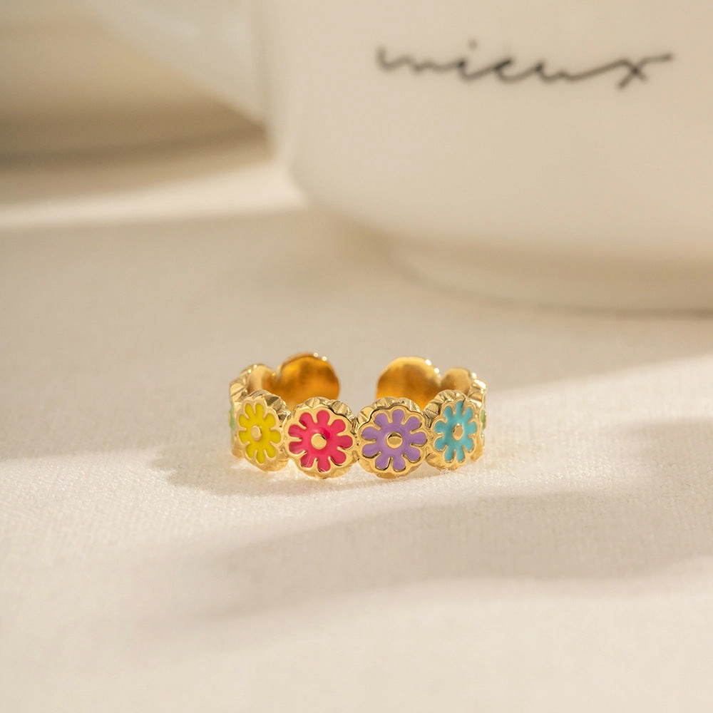 Wholesale Daisy Opening Adjustable Titanium Steel Plating Ring