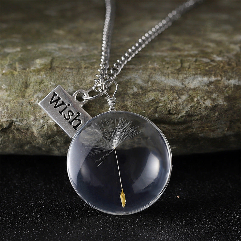 Wholesale Dandelion Oval Crystal Glass Niche High-end Gemstone Necklaces