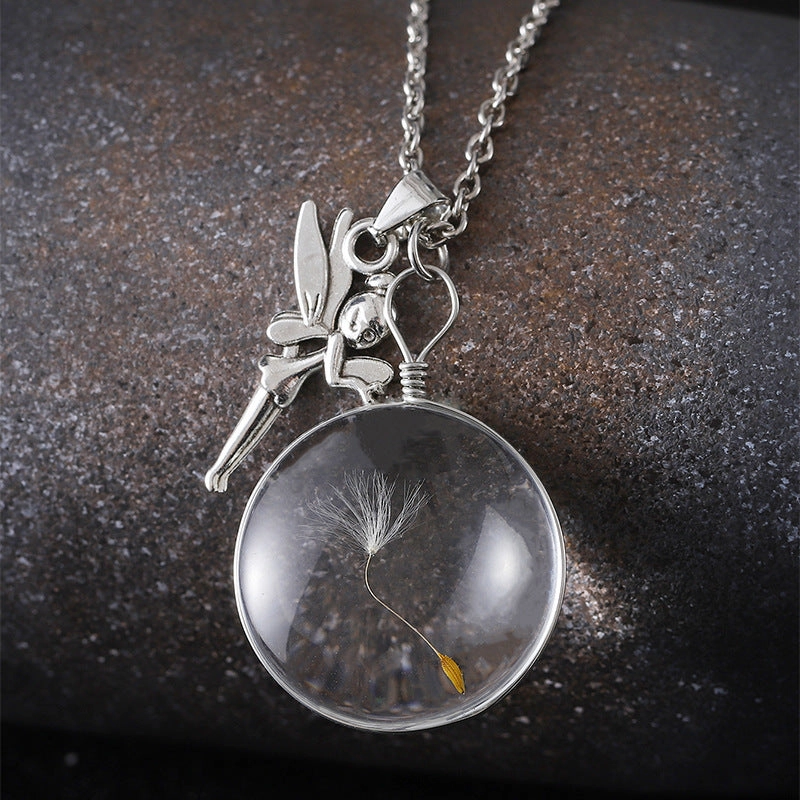 Wholesale Dandelion Oval Crystal Glass Niche High-end Gemstone Necklaces