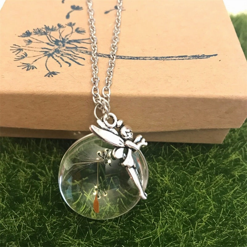 Wholesale Dandelion Oval Crystal Glass Niche High-end Gemstone Necklaces