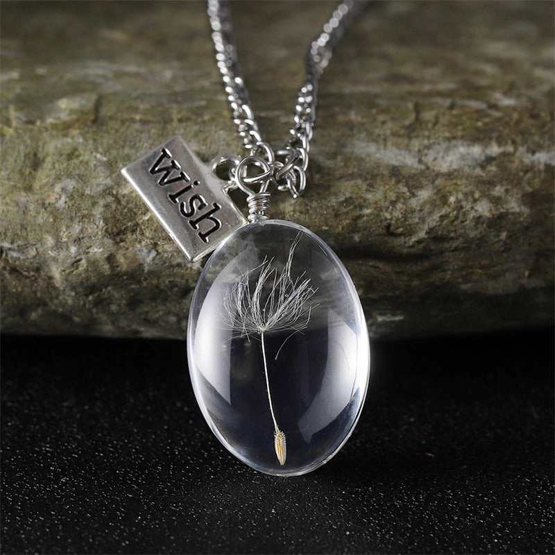 Wholesale Dandelion Oval Crystal Glass Niche High-end Gemstone Necklaces