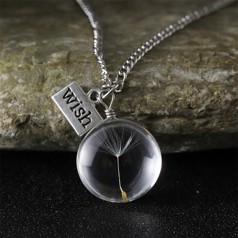 Wholesale Dandelion Oval Crystal Glass Niche High-end Gemstone Necklaces