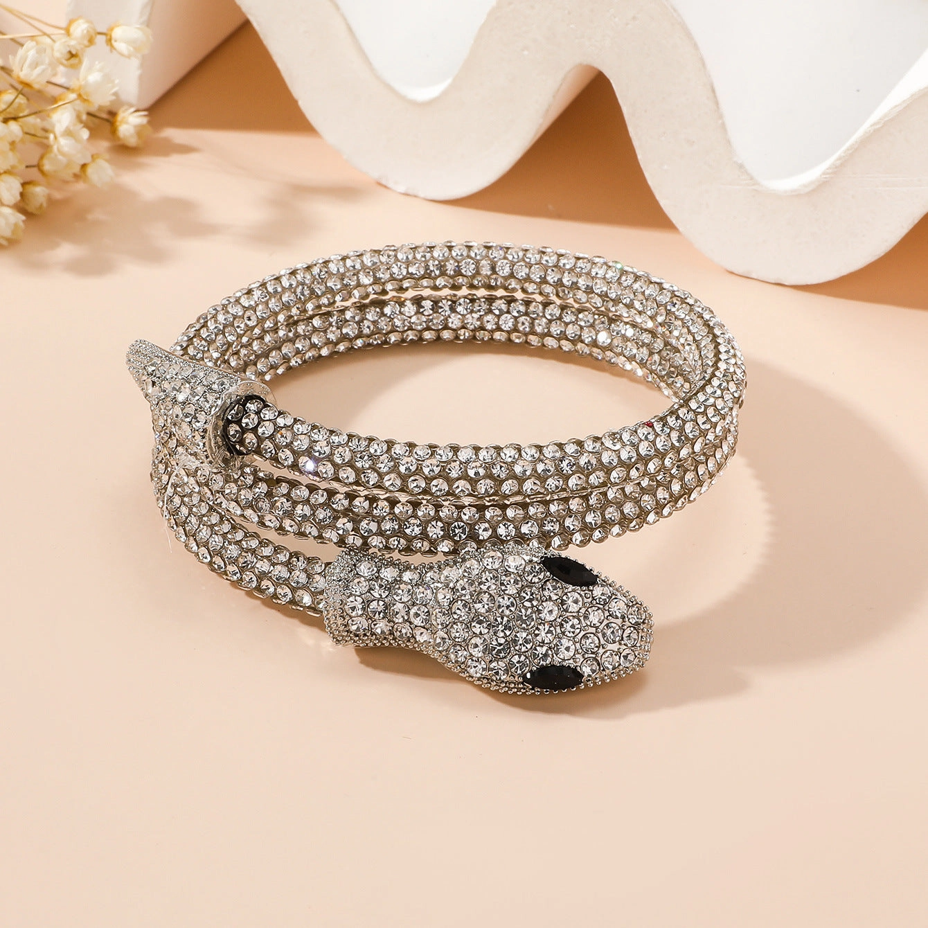 Wholesale Dark Alloy Inlaid Rhinestone Snake Wrapped Bracelets