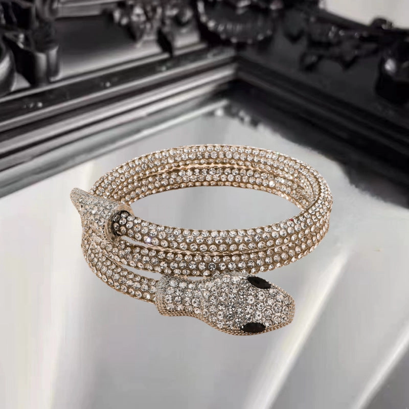 Wholesale Dark Alloy Inlaid Rhinestone Snake Wrapped Bracelets