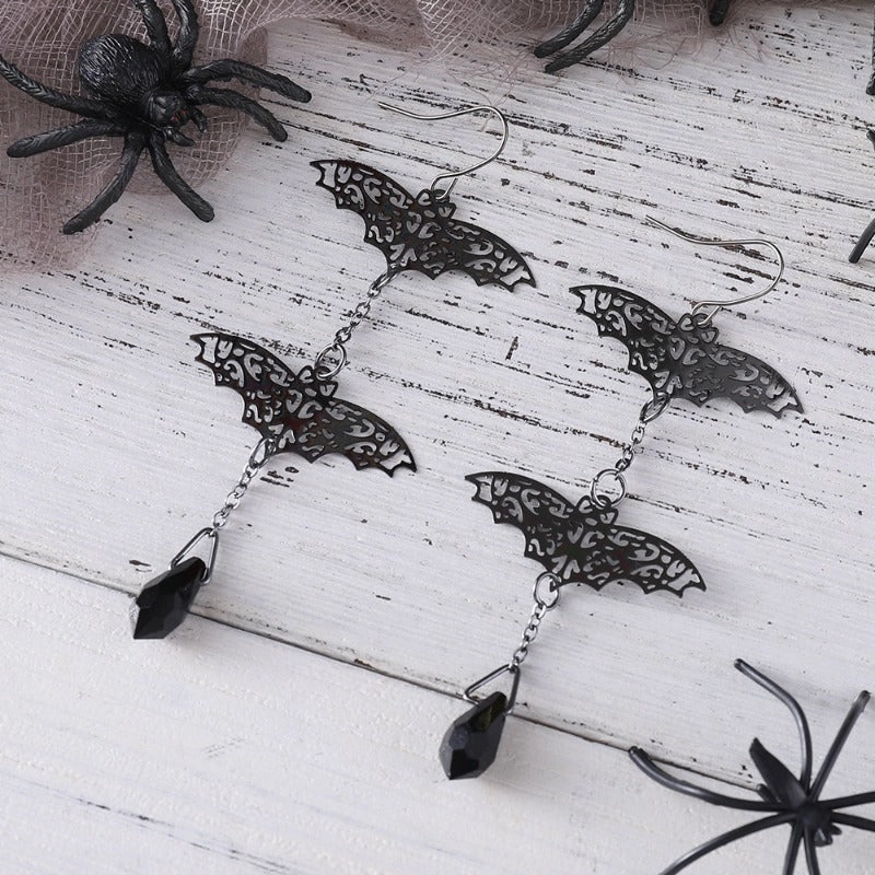 Wholesale Dark Gothic Bat Pendant Personality Exaggerated Tassel Earrings