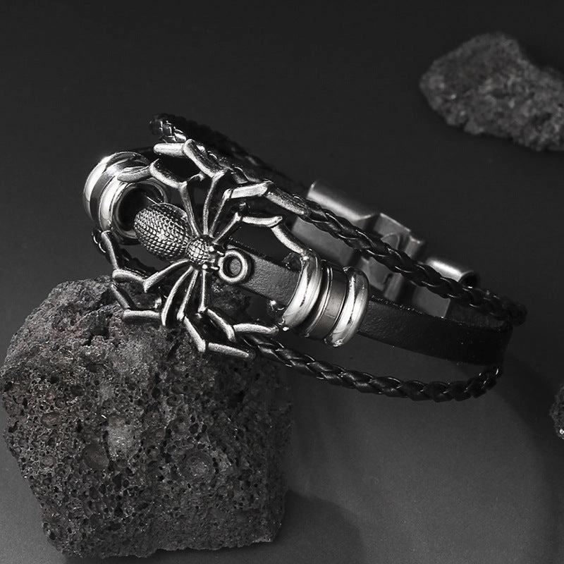 Wholesale Dark Spider Punk Pair Button Handwoven Men's Bracelets