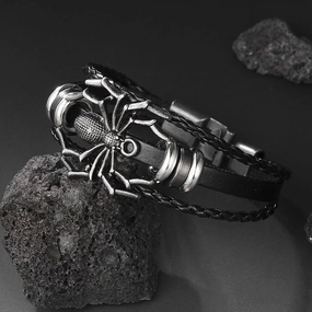Wholesale Dark Spider Punk Pair Button Handwoven Men's Bracelets