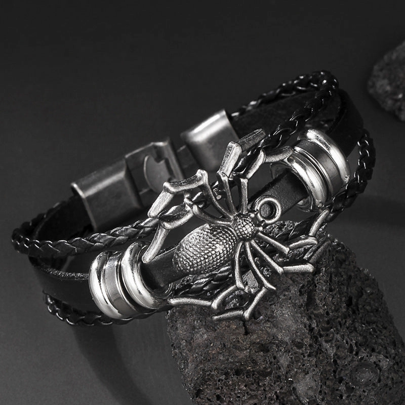 Wholesale Dark Spider Punk Pair Button Handwoven Men's Bracelets