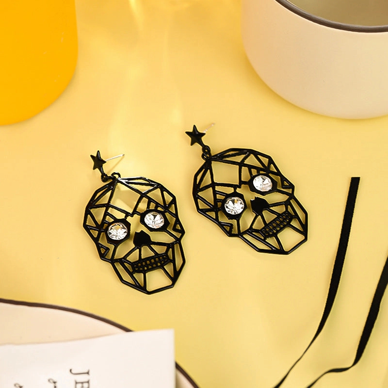Wholesale Dark Style Exaggerated Metal Skull Diamond Earrings