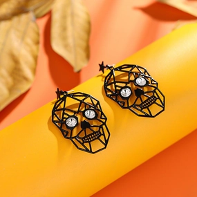 Wholesale Dark Style Exaggerated Metal Skull Diamond Earrings